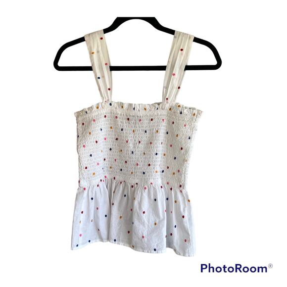 LOFT Multi-color Polka Dot Smocked Peplum Tank Top blouse Size Small - Picture 2 of 7